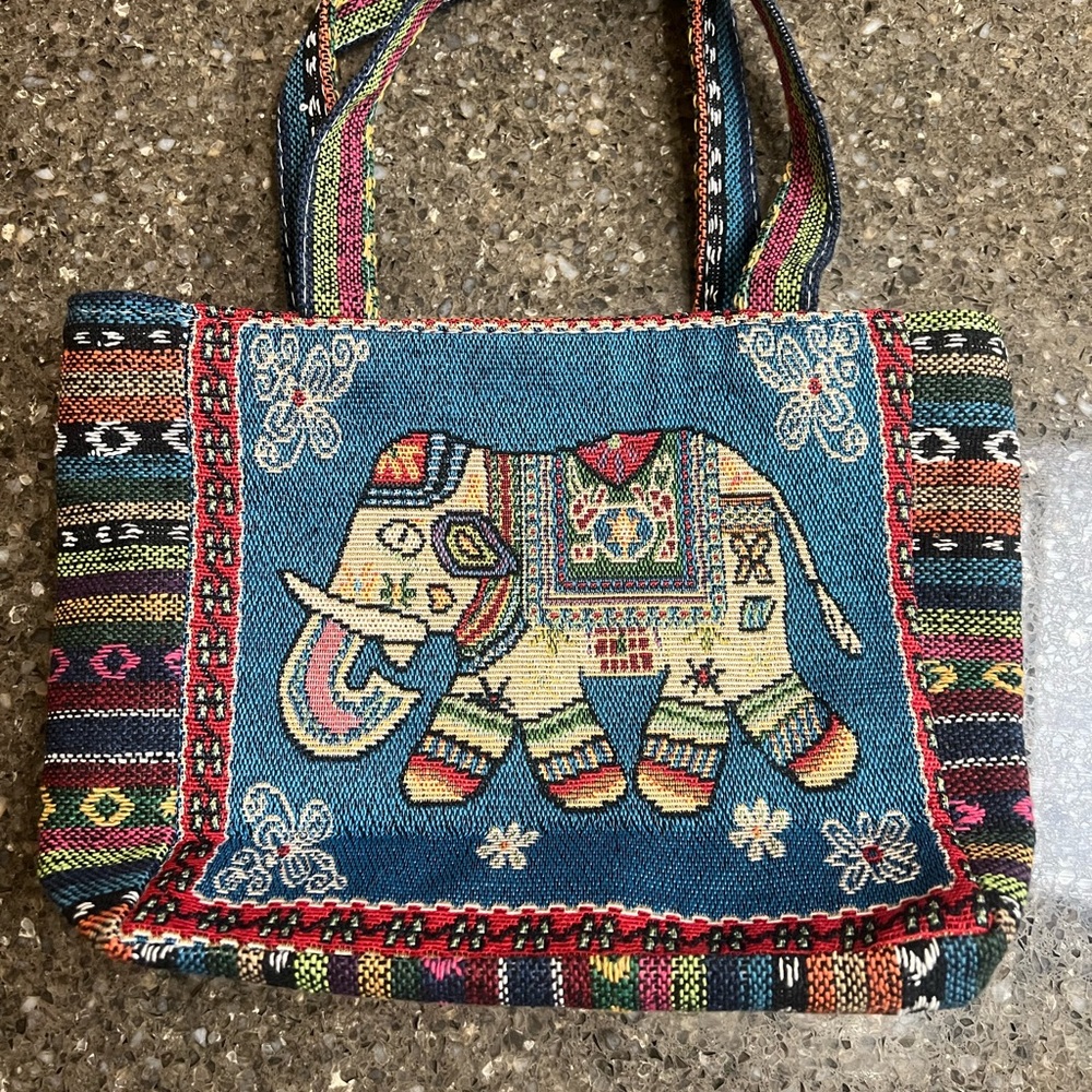 Colorful Elephant Embroidered Canvas Hand Bag Boho Hippie Detailed Buddha Ethnic